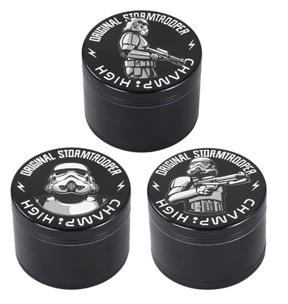 CNC Aluminium Mühle/Grinder, 4-part, ø 50mm, schwarz "Stormtrooper 3D" — online kaufen bei Only Bubatz