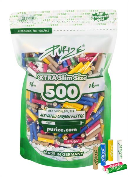 PURIZE XTRA Slim Size Multicolor Aktivkohlefilter, ø 5,9mm, 500er Doypack von PURIZE — online kaufen bei Only Bubatz