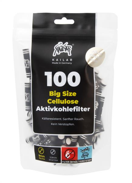Kailar Cellulose Aktivkohle-Filter Big Size ø 9mm, 100 Tips/Beutel, schwarz von Kailar — online kaufen bei Only Bubatz