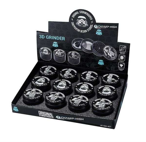 CNC Aluminium Mühle/Grinder, 4-part, ø 50mm, schwarz "Stormtrooper 3D" — Vorschaubild