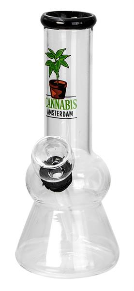 Mini Glas-Bong, ca. 12,5cm, ø 32mm "Mix Cannabis Black (Plant)" — online kaufen bei Only Bubatz