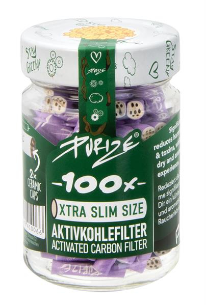 PURIZE Aktivkohlefilter, XTRA Slim LILAC, ø 5,9mm, 100er GLAS von PURIZE — online kaufen bei Only Bubatz
