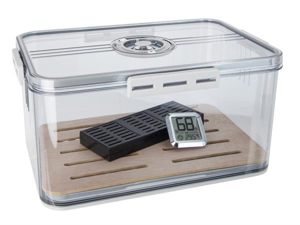 Kunststoff Humidor Clickbox, 32x22x16cm, inkl. Hygrometer, grau/transparent — online kaufen bei Only Bubatz